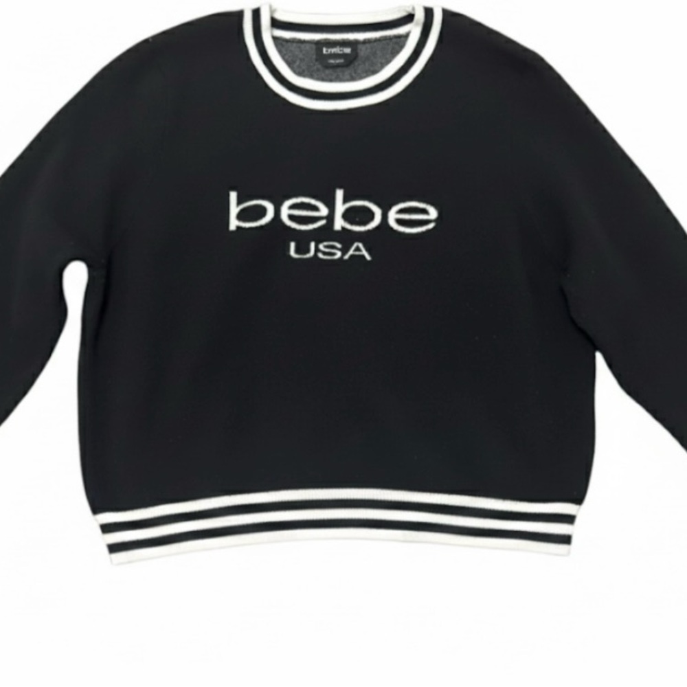 Bebe Black and White Crewneck Sweater